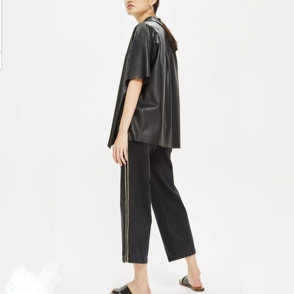 Topshop Black wide leg side stripe Moto Jeans - Picture 3 of 7